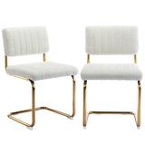 Zesthouse Boucle Fabric Dining Chairs Set of 2 Mid-Century Modern Kitchen Chairs with Golden Metal Base Tufted Upholstered Side Chairs for Dining Living Room White