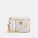 Coach Outlet Zip Card Case In Signature Canvas With Bee Print - White