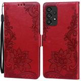 TECH CIRCLE Case for Samsung Galaxy A53 5G Magnetic Flip Kickstand Shockproof Card Cash Slots Wallet Embossed Leather Phone Case Cover For Samsung Galaxy A53 5G Red