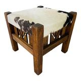 Mission Oak Footstool With Cowhide - 2-b-Modern