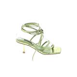 Nine West Heels: Strappy Stiletto Cocktail Party Green Solid Shoes - Women's Size 6 - Open Toe