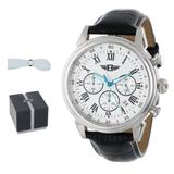 Mens Watch I By Invicta Stainless Steel With Black Leather Band Round