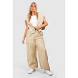 Plus High Waisted Tie Cuff Cargo Joggers - Beige - 16