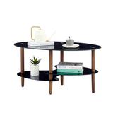 Latitude Run® Jestene 4 Legs Coffee Table w/ Storage Wood/Glass in Black, Size 17.5 H x 35.4 W x 19.69 D in | Wayfair