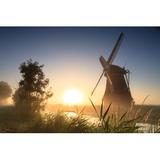 Gracie Oaks Windmill Sunrise - Wrapped Canvas Photograph Canvas, Wood in Black/Blue/Brown, Size 20.0 H x 30.0 W x 1.25 D in | Wayfair