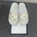 Gucci Shoes | Gucci Womens Rubber Gg Slide Sandals White Flat Cutouts Slip On 37 | Color: White | Size: 7