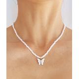 Street Region Women's Necklaces White - White & Howlite Butterfly Beaded Pendant Necklace