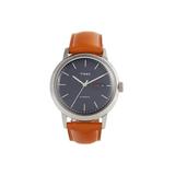 Timex 40 mm Marlin Auto Silver Case Blue Dial Tan Leather Strap