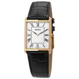 Seiko Quartz White Dial Black Leather Men's Watch Swr052