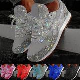 Women's Trainers Athletic Shoes Sneakers Sequins Plus Size Bling Bling Sneakers Outdoor Daily Walking Sequin Platform Flat Heel Round Toe Sporty Classic Casual Tennis Shoes Walking Shoes Mesh Lace-up