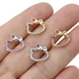 10Pcs Gold Plated Crystal Cat Charm Pendant for Jewelry Making Earrings Bracelet Necklace Accessories DIY Craft Findings