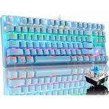 LEAVEN K550 Mechanical Gaming Keyboard Rainbow Backlit Ultra-Slim Wired USB Keyboard with Blue Switches Double-Shot Keycaps Full Anti-ghosting for PS4 PC Laptop Computer(Blue Blue Switch)