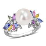 Julianna B Cultured Freshwater Pearl Multicolor Sapphire Diamond Ring in Silver 6 Lord & Taylor