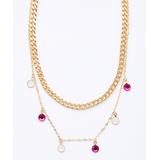Charming Charlie Women's Necklaces GOLD - Pink Crystal & Goldtone Station Layered Chain Necklace