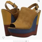 Jessica Simpson Shoes | Jessica Simpson 70s Radina Retro Vintage Platform Wedge Sandal Brown Hee | Color: Blue/Tan | Size: 6.5