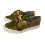 Nine West Shoes | Nine West Olive Green Loafers Satin Bow, Size 7m | Color: Green | Size: 7