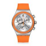Swatch New Irony 'Hyperbrights' Quartz Silver Dial Orange Strap Unisex Watch YVS483