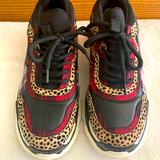 Jessica Simpson Shoes | Jessica Simpson Speedeys Size 8 12 Black With Leopard And Plaid Print | Color: Black | Size: 8.5