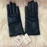 Coach Accessories | Coach Sculpted Signature Leather Tech Gloves In Deep Blue Sz 7 | Color: Blue/Tan | Size: Size 7