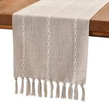 Rustic Linen Table Runner Farmhouse Style Table Runners 72 inches Long Embroidered Table Runner with Hand-Tassels for Party Dresser Decor and Dining Room Decorations(Light Coffee 13 ×72 )