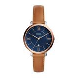 Fossil Ladies Jacqueline Blue Face Rose Gold Case Brown Leather Band