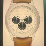 Michael Kors Accessories | Mk Mens Chronograph On Brown Leather Strap Watch | Color: Brown/Silver | Size: Os