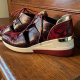 Michael Kors Shoes | Michael Kors Beckett Trainer Embossed Leather Mulberry. Size 9m. | Color: Black/Red | Size: 9