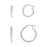 Belk Silverworks Sterling Silver 15 Millimeter, 20 Millimeter Polished Hoop Earrings Duo Set