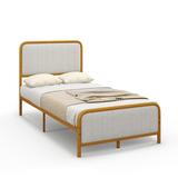Costway Upholstered Gold Platform Bed Frame with Velvet Headboard-Twin Size