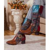 Soffia Women's Western Boots Brown - Brown & Aqua Geometric Art Your Walk Leather Cowboy Boot - Women