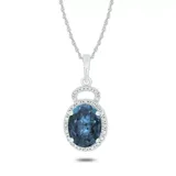 Belk & Co 1/10 Ct. T.w Diamond & 1.90 Ct. T.w Blue Topaz Oval Shape Natural Color Stone Pendant In 10K Gold, White, 18 In