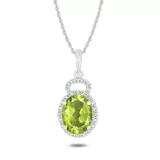 Belk & Co 1/10 Ct. T.w Diamond & 1.0 Ct. T.w Peridot Oval Shape Natural Color Stone Pendant In 10K Gold, White, 18 In