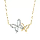 Belk & Co 1/10 Ct. T.w White Round Diamond Double Cute Butterfly Pendant Necklace For Women's In 10K Gold, Yellow, 18 In