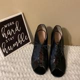 Kate Spade Shoes | Kate Spade Size 10 Vero Cuoio Black Lace Up Wood Grain Peep Toe High Heels | Color: Black | Size: 10