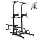 Costway Power Tower Pull Up Bar Stand with Adjustable Heights and Bench
