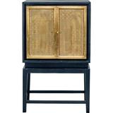 Rosdorf Park 60X36 Stamped Brass Foil Doors Home Bar Serving Cabinet On Stand Glam Wood/Metal in Black/Brown/Yellow, Size 60.0 H x 20.0 D in Wayfair