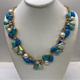 J. Crew Jewelry | J. Crew Necklace Turquoise Blue Ab Crystal Pearl Statement Necklace | Color: Blue/Gold | Size: 19