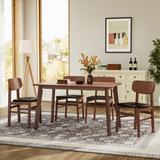 Corrigan Studio® Rustic Retro Solid Rubberwood Dining Table Set Wood/Upholstered Chairs in Black/Brown | Wayfair BF3660F6918F4F34A66EEF586E439312