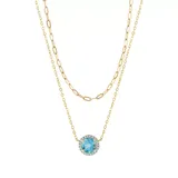 Belk & Co 1/10 Ct. T.w. Diamond And Swiss Blue Topaz Double Row Necklace In 10K Yellow Gold, 17 In