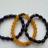 Free People Jewelry | New Condition Free People Jade Beaded Bracelets Osfm Stretch $75 | Color: Black/Gold | Size: Os