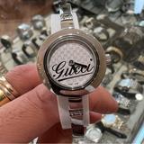 Gucci Accessories | Gucci Petite S-Steel White Gucci Dial Bangle Women's Watch Ya105509 | Color: Silver/White | Size: Os