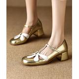 YOUTHJUNE Women's Mary Janes Golden - Gold Floral Patent Leather Pump - Women