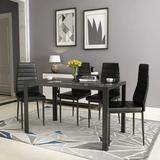 5 Piece Kitchen Dining Table Set SEVENTH New Upgraded Dining Room Table Set with Tempered Glass Tabletop and 4 Faux Leather Chairs Modern Heavy Duty Dinette Set for Small Space Black 4266
