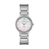 Seiko Women's Essentials Solar Crystal Bezel Stainless Steel Watch, Silver