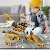 TEMI Storage Transport Plane Cargo with 6 Free Wheel Diecast Construction Vehicles Kids Toy with Lights & Sounds for 3+ Years Old Boys and Girls Gift
