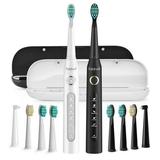 Fairywill 2 Packs Electric Toothbrush for Adult Dual Sonic Toothbrushs Kit with 2 Travel Case 5 Modes Rechargeable Smart Timer IPX7 Waterproof Black and White