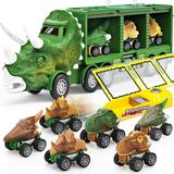 TOY Life Dinosaur Toy Truck for Kids 3 - 8 with Pull Back Car Toys 9 in 1 Monster Truck for Boys and Girls Dinosaur Transport Truck for Kids Dinosaur Toys for Kids 3-7