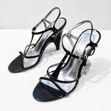 Jessica Simpson Shoes | Jessica Simpson Frisco Black Patent Heels Womens Size 8b Strappy Wedge Stilettos | Color: Black/Silver | Size: 8