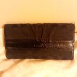 Coach Bags | Coach Black Fabric Leather Trifold Womens Wallet Clutch | Color: Black | Size: Os
