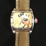 Disney Accessories | Men's Disney Mickey Mouse Collectible Watch Silver Tone Case, Brown Band Mc0473 | Color: Brown/Silver | Size: Os